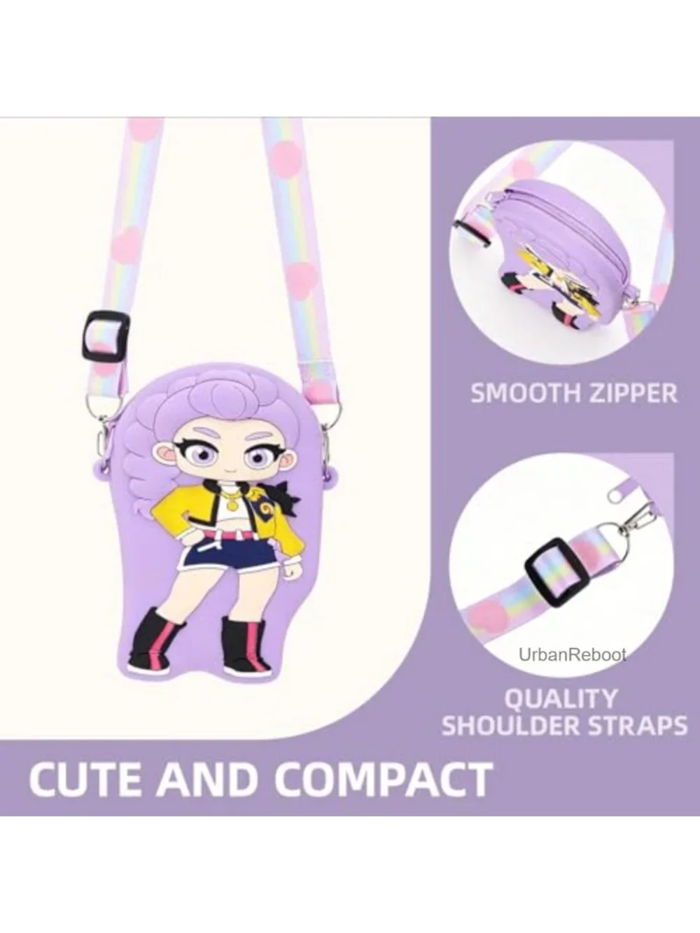 Kawaii K-pop Anime Silicone Mini Crossbody Bag with Zipper & Lanyard